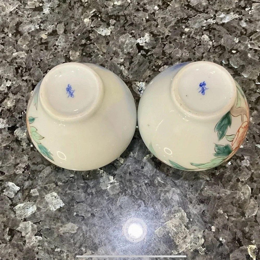 Vintage Floral Handpainted Porcelain Japanese Vases - 3.5” Pair